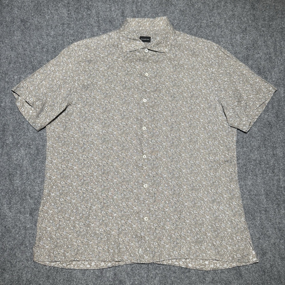 Ermenegildo Zegna Floral 100% Linen Collared Button Up Shirt Men 2XL Beach